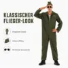 Kampfpilot Kostüm für Herren – Größe L – Fliegeranzug mit Mütze & Sonnenbrille