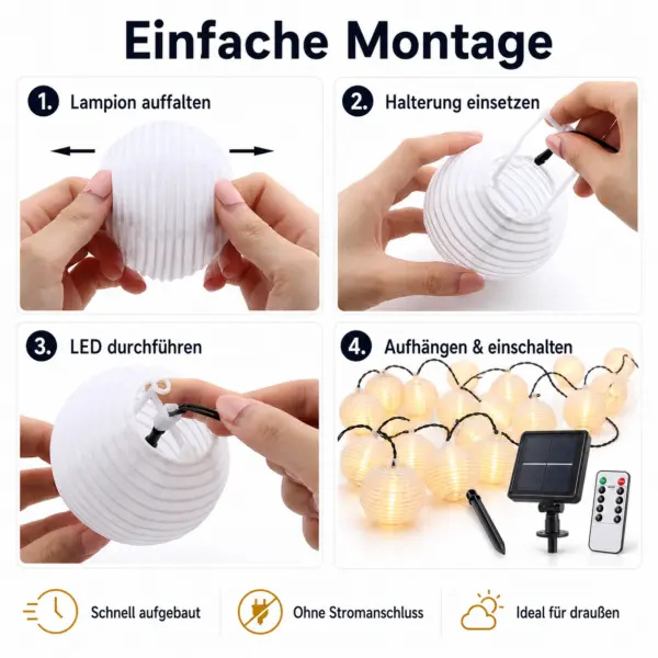 Solar Lichterkette 30 LED Lampions warmweiß