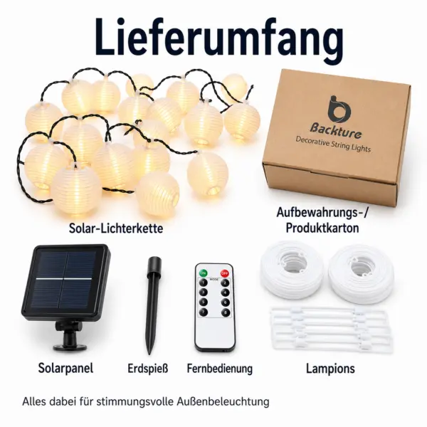 Solar Lichterkette 30 LED Lampions warmweiß