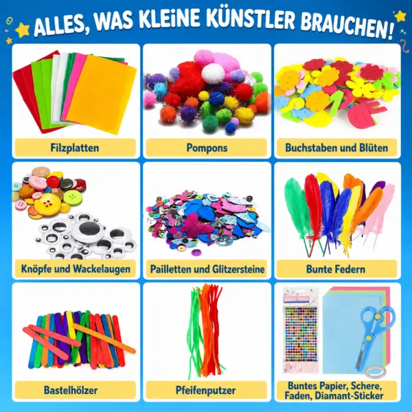 Bastelset Kreativset 1500+ Teile – großer Bastelspaß für kleine Künstler