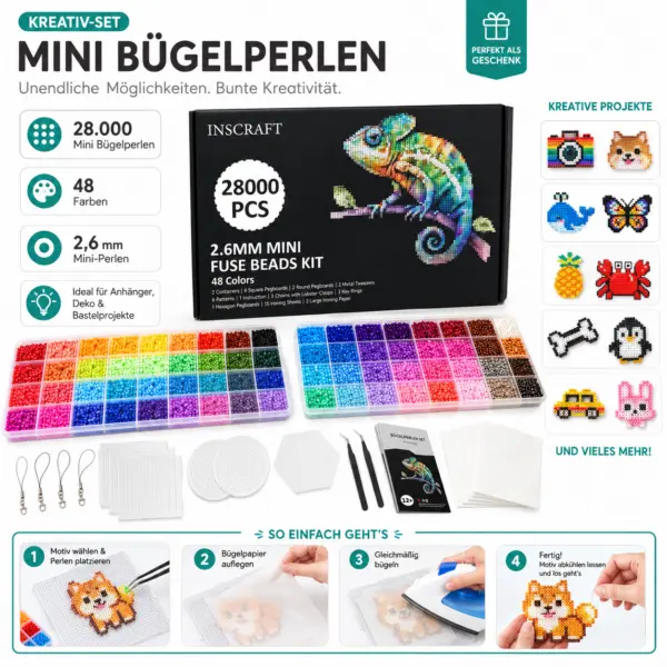 28.000 kleine bunte Bügelperlen mit Zubehör für viel Geduld und Kreativität