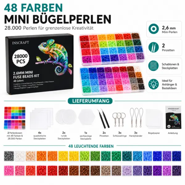 28.000 kleine bunte Bügelperlen mit Zubehör für viel Geduld und Kreativität
