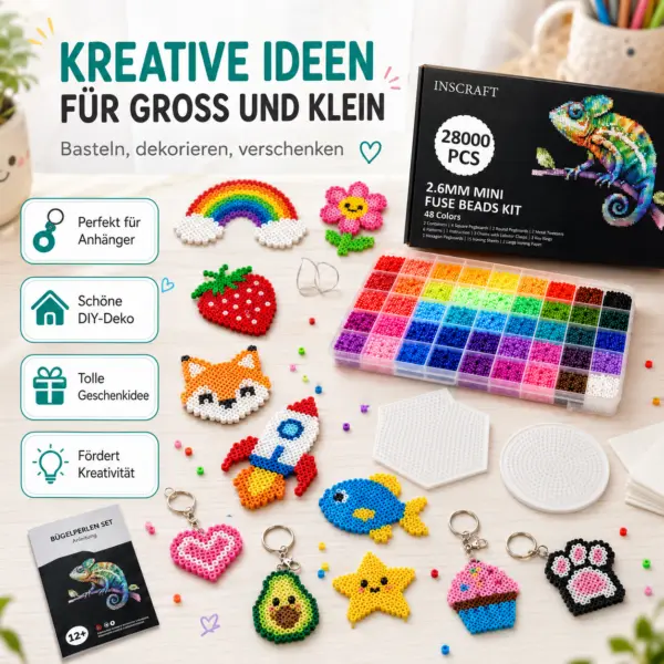 28.000 kleine bunte Bügelperlen mit Zubehör für viel Geduld und Kreativität