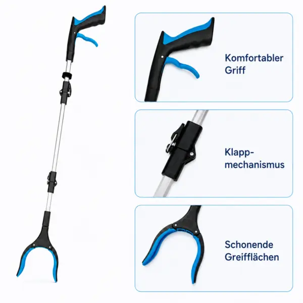 ChatGPT Image 6. Aug. 2026, 19_47_32 (7) Klappbare Greifzange 90 cm – Greifhilfe mit ergonomischem Griff, gepolsterter Greifkralle und Aluminiumstange – platzsparend auf 30 cm faltbar