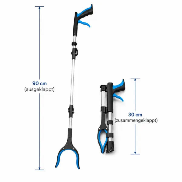 ChatGPT Image 6. Aug. 2026, 20_43_39 Klappbare Greifzange 90 cm – Greifhilfe mit ergonomischem Griff, gepolsterter Greifkralle und Aluminiumstange – platzsparend auf 30 cm faltbar