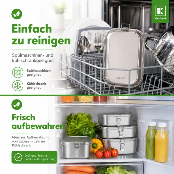 VITCOCO Lunchbox Edelstahl 1400 ml – auslaufsichere Bento Box mit Trennwand, Brotdose für Kinder & Erwachsene