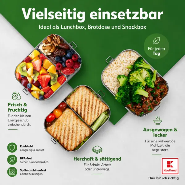 VITCOCO Lunchbox Edelstahl 1400 ml – auslaufsichere Bento Box mit Trennwand, Brotdose für Kinder & Erwachsene