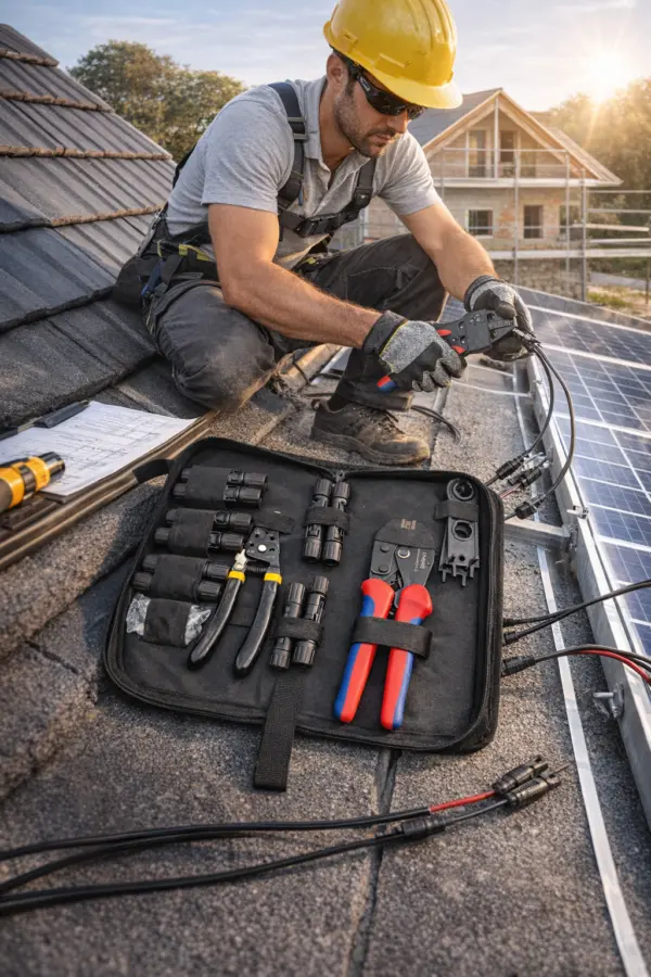 MC4 Solar Werkzeug Set – Crimpzange Set für Solarkabel 2,5–6 mm² mit Abisolierzange & Tasche
