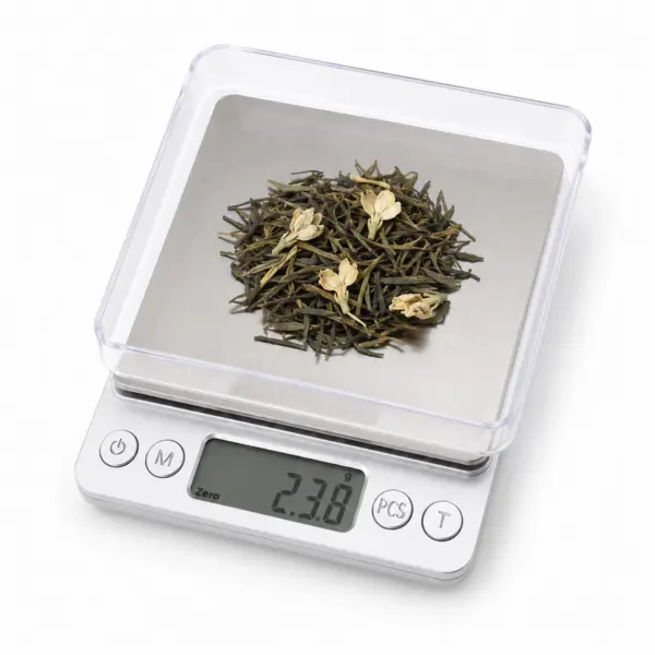 DERICO Digitale Küchenwaage bis 2 kg – Feinwaage mit Edelstahl-Plattform & 2 transparenten Schalen