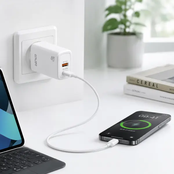Derico 45W GaN - Schnellladegerät -  USB-C PD & USB-A QC 3.0 – 2-Port Netzteil mit PPS, EU-Stecker, weiß