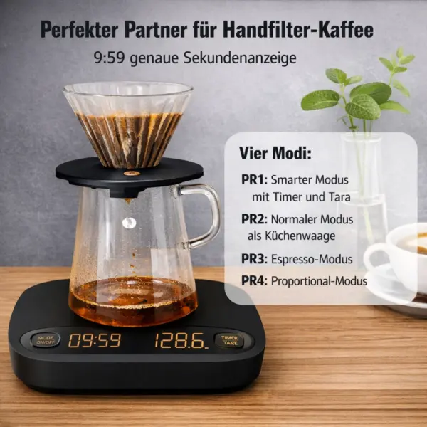 Digitale Kaffeewaage mit Timer – 0,1 g Präzision, USB-aufladbar, Tara-Funktion, LED-Display Digitale Kaffeewaage mit Timer – 0,1 g Präzision, USB-aufladbar, Tara-Funktion, LED-Display, 0,1–2000 g, schwarz