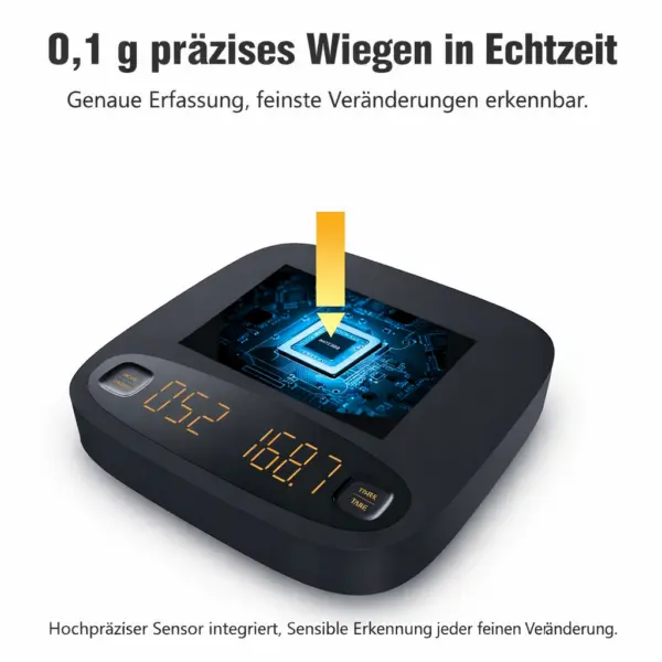 Digitale Kaffeewaage mit Timer – 0,1 g Präzision schwarz Digitale Kaffeewaage mit Timer – 0,1 g Präzision, USB-aufladbar, Tara-Funktion, LED-Display, 0,1–2000 g, schwarz