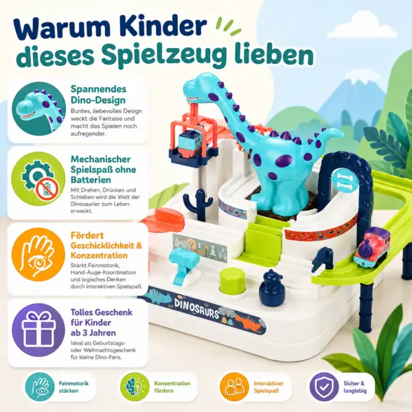 Dinosaurier Spielzeug, Dino Spielzeug ab 3 Jahren, Dinosaurier Bahn, Spielbahn Kinder, Motorikspielzeug Kinder, Lernspielzeug ab 3, Zug Spielzeug Kinder, interaktives Kinderspielzeug, Dinosaurier Geschenk, Spielzeug für Jungen, Spielzeug für Mädchen, Geschenk Kinder 3 Jahre, Feinmotorik Spielzeug, Abenteuerbahn Kinder, Dino Eisenbahn Spielzeug