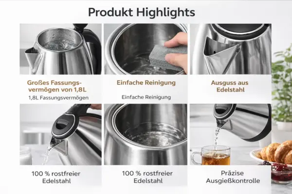 Edelstahl Wasserkocher 1,8 Liter – Schnell, sicher & elegant für Küche und Büro