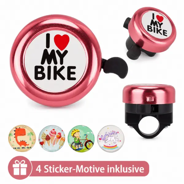 2er Fahrradklingel-Set „I Love My Bike“ mit Stickern & Schraubendreher – für Kinder, Jugendliche & Erwachsene