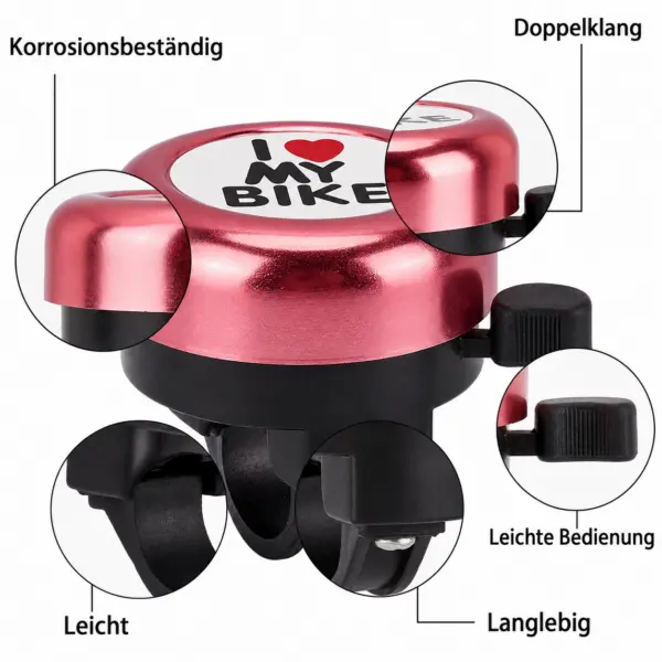 2er Fahrradklingel-Set „I Love My Bike“ mit Stickern & Schraubendreher – für Kinder, Jugendliche & Erwachsene
