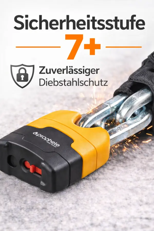 FahrradE-BikeRollerScooterKinderwagen Kettenschloss 90cm Prophete Stahl Schloss Fahrrad/E-Bike/Roller/Scooter/Kinderwagen Kettenschloss 90cm Prophete – Sicherheitsstufe 7+ mit LED Schlüssel – Stahl Schloss