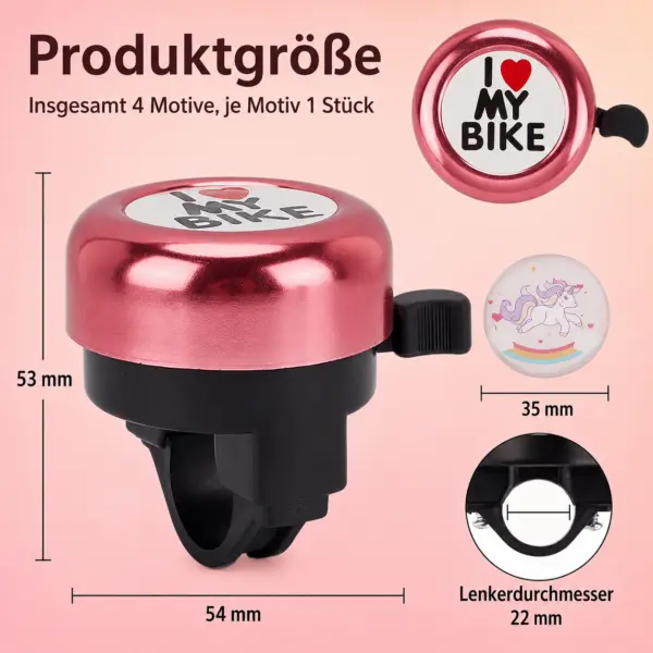 2er Fahrradklingel-Set „I Love My Bike“ mit Stickern & Schraubendreher – für Kinder, Jugendliche & Erwachsene