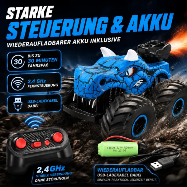 Ferngesteuertes Stunt-Auto mit Sprühfunktion & LED-Licht – 2.4 GHz RC Monstertruck, 360° Drehung, Allrad-Stuntfahrzeug für Kinder ab 6 Jahren