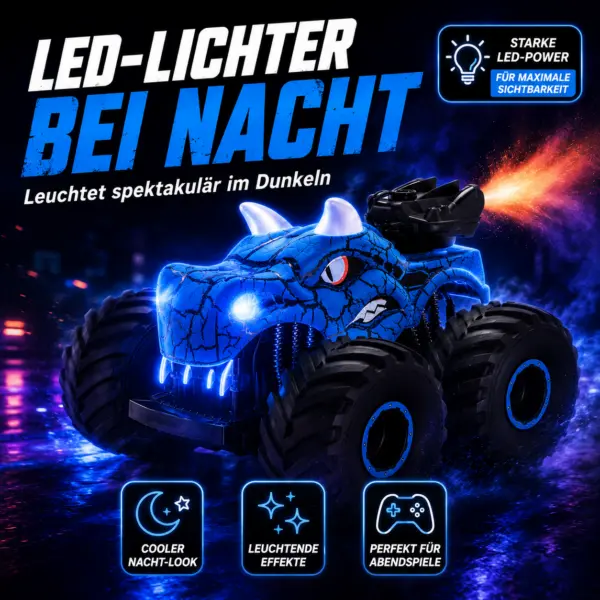 Ferngesteuertes Stunt-Auto mit Sprühfunktion & LED-Licht – 2.4 GHz RC Monstertruck, 360° Drehung, Allrad-Stuntfahrzeug für Kinder ab 6 Jahren