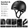 Schutzhelm Größe M – matter Fahrradhelm mit Belüftung, verstellbarem Drehverschluss und gepolstertem Kinnriemen – Fahrrad, E-Scooter und Skateboard