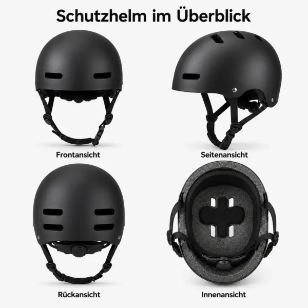 Schutzhelm Größe M – matter Fahrradhelm mit Belüftung, verstellbarem Drehverschluss und gepolstertem Kinnriemen – Fahrrad, E-Scooter und Skateboard