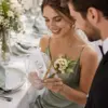 Elegantes Gastgeschenk-Set zur Hochzeit und anderen Fersten– „Schön, dass du da bist“ mit Bambus-Stift, Trockenblumen & Organzabeutel