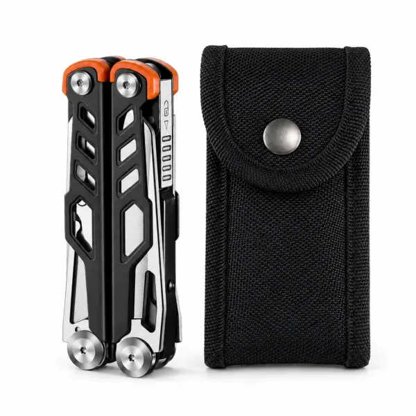15 in 1 Multitool Multifunktionswerkzeug Schwarz mit Zange Messer Säge Schere Schraubendreher & Nylontasche – Camping Outdoor Werkzeug