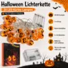 Halloween Lichterkette mit 20 LED Halloween Lichterkette mit 20 LED Kürbissen – 3 m batteriebetriebene Kürbis-Lichterkette mit warmweißem Licht – Dekoration für Fenster, Tisch und mehr