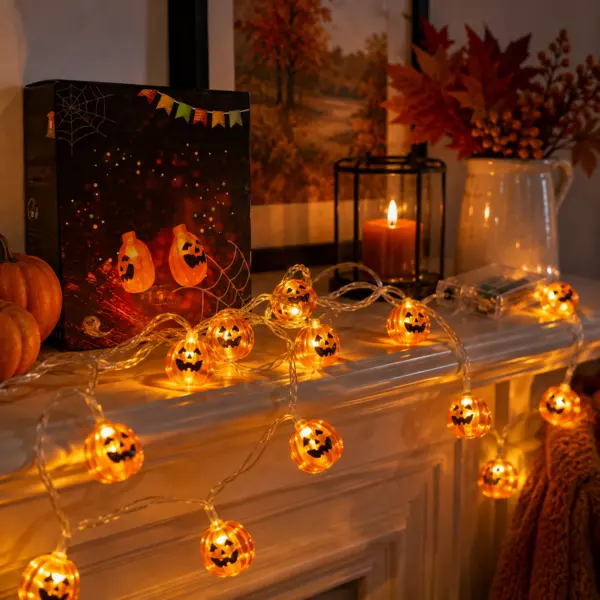 Halloween Lichterkette mit 20 LED Kürbissen – 3 m batteriebetriebene Kürbis-Lichterkette mit warmweißem Licht – Dekoration für Fenster, Tisch und mehr