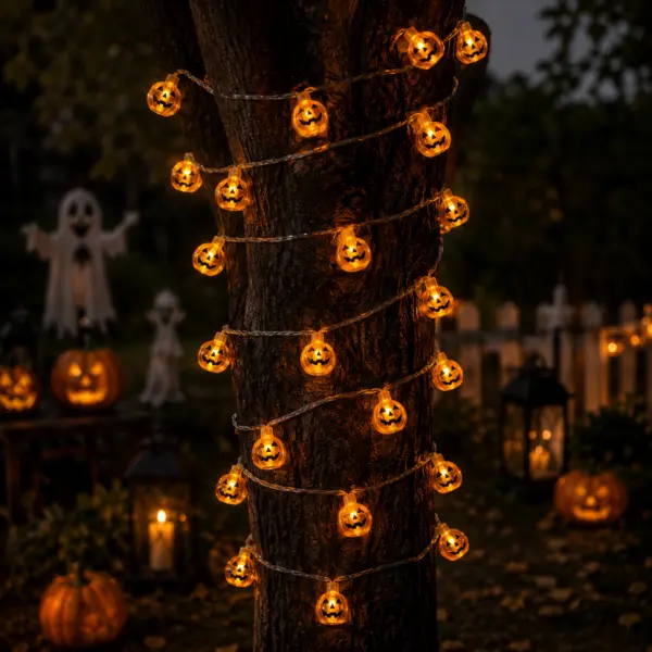 Halloween Lichterkette mit 20 LED Kürbissen am Baum Halloween Lichterkette mit 20 LED Kürbissen – 3 m batteriebetriebene Kürbis-Lichterkette mit warmweißem Licht – Dekoration für Fenster, Tisch und mehr