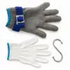 Schnittfester Handschuh Größe M mit verstellbarem Handgelenkband, lebensmittelecht, touchscreenfähig, waschbar, inkl. Nylonhandschuh & Aufhängehaken