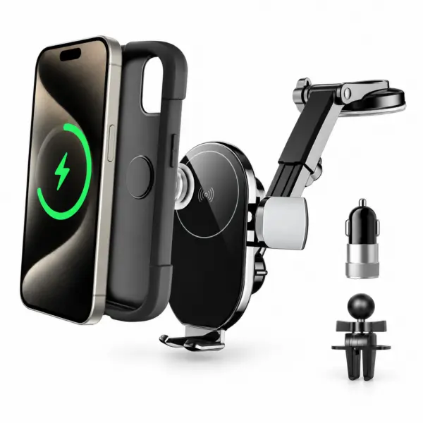 15W Wireless Auto-Handyhalterung mit Schnellladefunktion – automatische Klemmarme & 270° Verstellung