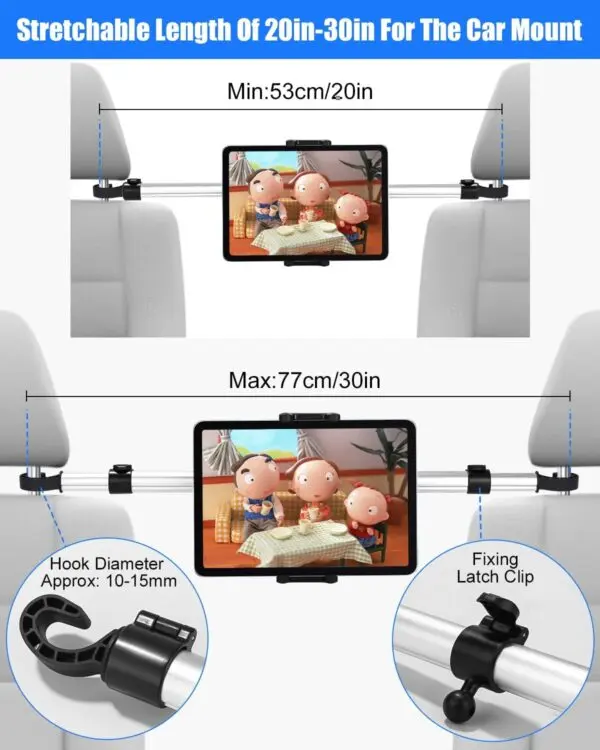 Tablet Halterung Auto Kopfstütze – verstellbar 50–73 cm, 360° drehbar, für 4–12,6 Zoll Smartphone & Tablet, Rücksitz Handyhalterung für Kinder