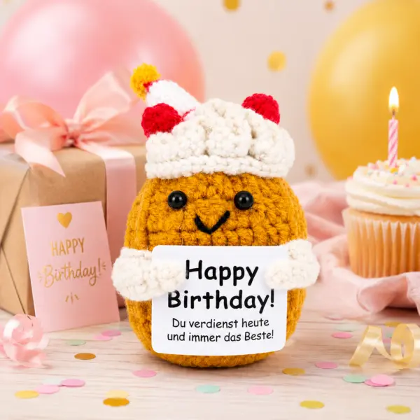 Happy Birthday Kartoffel Happy Birthday Kartoffel – süße gehäkelte Geschenkfigur mit Geburtstagsbotschaft/ Geburtstagsgeschenk für Freunde, Familie, Kollegen, Kinder