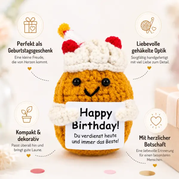 Happy Birthday Kartoffel – süße gehäkelte Geschenkfigur mit Geburtstagsbotschaft Happy Birthday Kartoffel – süße gehäkelte Geschenkfigur mit Geburtstagsbotschaft/ Geburtstagsgeschenk für Freunde, Familie, Kollegen, Kinder