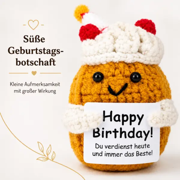 Happy Birthday Kartoffel – süße gehäkelte Geschenkfigur mit Geburtstagsbotschaft Geburtstagsgeschenk für Freunde, Familie Happy Birthday Kartoffel – süße gehäkelte Geschenkfigur mit Geburtstagsbotschaft/ Geburtstagsgeschenk für Freunde, Familie, Kollegen, Kinder