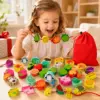 42-teiliges Fädelspiel aus Holz für Kinder – buntes Motorikspiel mit Tieren, Obst & Gemüse, Lernspielzeug mit Schnüren, Stäben & Aufbewahrungsbeutel