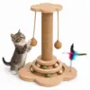 Katzenbaum Interaktiver Katzenkratzbaum aus Holz, 44 cm – Kratzsäule mit Natur-Sisal, Kugelbahn, 6 Spielbällen, Hängespielzeug und Federwedel