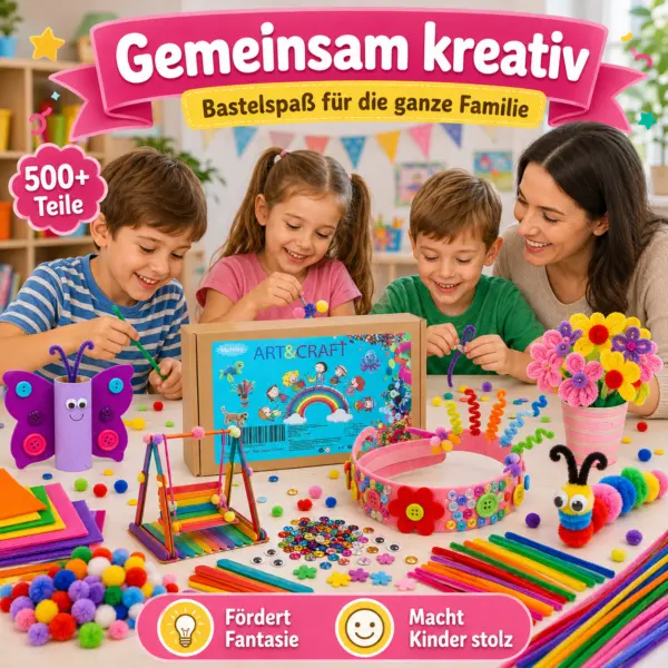 Bastelset Kreativset 1500+ Teile – großer Bastelspaß für kleine Künstler