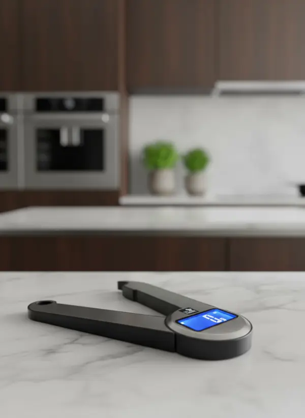 Digitale Küchenwaage klappbar – Präzision bis 5 kg, 1 g-Schritte, Edelstahl, beleuchtetes Display, platzsparend