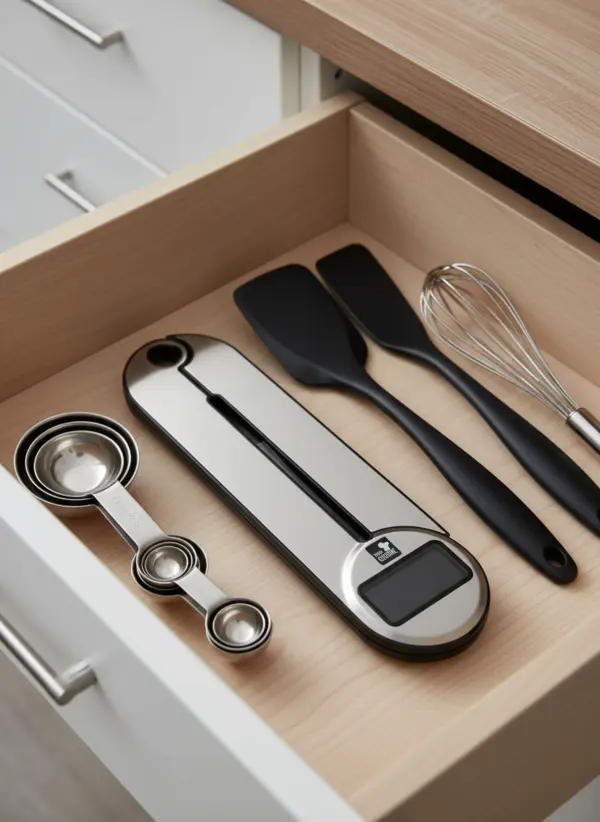 Digitale Küchenwaage klappbar – Präzision bis 5 kg, 1 g-Schritte, Edelstahl, beleuchtetes Display, platzsparend