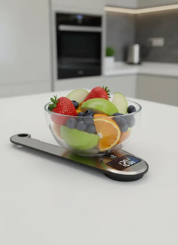 Digitale Küchenwaage klappbar – Präzision bis 5 kg, 1 g-Schritte, Edelstahl, beleuchtetes Display, platzsparend