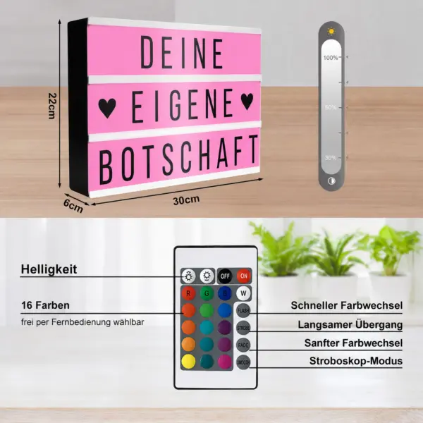 LED Lightbox A4 Leuchtbox LED Lightbox A4 Leuchtbox mit Fernbedienung – 16 Farben, USB & Batteriebetrieb, 294 Karten – Party Box für Geburtstag, Hochzeit & Deko