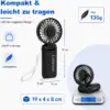 Linawee 3-in-1 Handventilator USB wiederaufladbar, 5 Stufen, 1800 mAh, leise, faltbar, mit LED-Display, Trageband, Schwarz