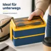 Lunchbox 1400 ml mit 2 Ebenen – stapelbare Brotdose mit Löffel & Gabel, blau-gelb, ideal für Schule, Büro, Picknick & unterwegs