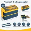 Lunchbox 1400 ml mit 2 Ebenen – stapelbare Brotdose mit Löffel & Gabel, blau-gelb, ideal für Schule, Büro, Picknick & unterwegs