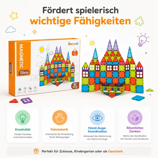 Magnetbausteine Set 82-teilig für Kinder ab 3 Jahren – Magnetische Bauklötze