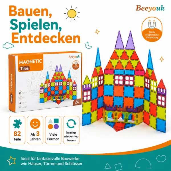 Magnetbausteine Set 82-teilig für Kinder ab 3 Jahren – Magnetische Bauklötze
