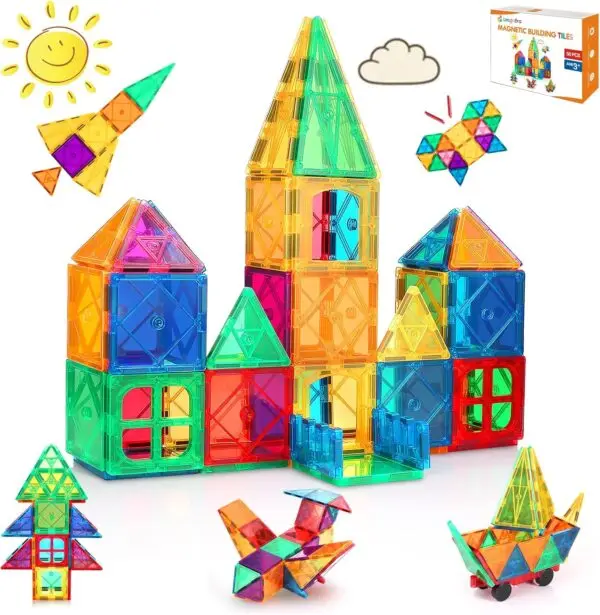 Magnetbausteine für Kinder Magnetische Bausteine Kinder 50 Teile – Magnetspielzeug ab 3 Jahren, Konstruktionsspielzeug mit starken Magneten, Lernspielzeug für Mädchen & Jungen
